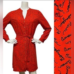 BANANA REPUBLIC French Words Love Amour Bonjour Hello Shirt Dress France size 2